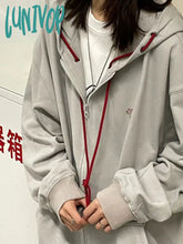 Lunivop Korean Gray Zip Up Hoodies Women Harajuku Streetwear Zipper Casual Hooded Sweatshirts Kpop